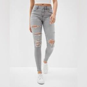AMERICAN EAGLE HI-RISE JEGGING Distressed Jean In Gray Next Level Stretch